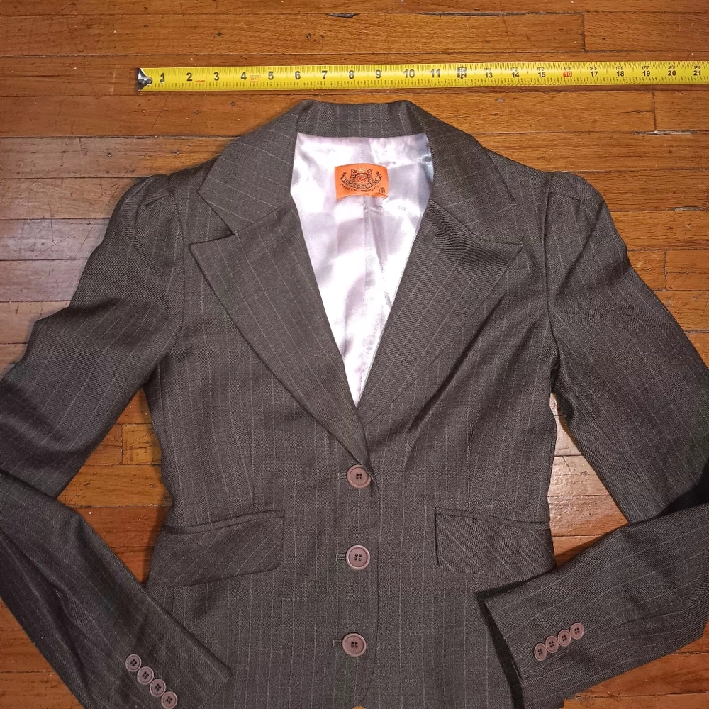 Juicy Coutur Y2k Brown Pinstripe Blazer and Skirt Set - Picture 2 of 9